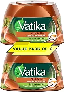 Vatika Naturals Soft & Silky Styling Hair Cream With Moroccan Argan (2 x 140ml) | 2x Softer Hair | Shining, Conditioning & Heat Protect | For Dull, Dry & Unmanageable Hair