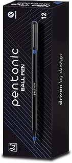 Pentonic Ball Point Pen Box Pack | Tip Size 0.7 mm | Click Off Mechanism, Black Matt Finish Body | Comfortable Grip For Effortless Writing Experience | Blue Ink, Pack of 12