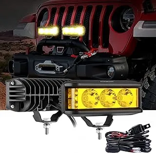 Auxbeam 5 بوصة 68 واط مصباح ضباب كهرماني جانبي مصباح LED مع شعاع كومبو للفيضانات بقعة صفراء ذهبية، ضوء ضباب مقاوم للماء للطرق الوعرة لقارب شاحنة UTV ATV Jeep Wrangler Motor