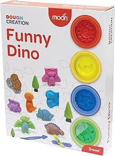 MOON Funny Dino Dough Creations Set of 4 with Molds – Assorted Playdough for Kids – Non-Toxic Modeling Clay Arts and Crafts for 3+ Years – Multi Color DIY Clay Toys for Gifting & Birthday Party.