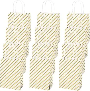 XNX 24 Pack Paper Christmas Gift Bags Party Favor Bags Gold Party Bags Recyclable Goodie Bags For Holiday, Birthdays, Weddings, Baby Showers,Shopping,Bride. (Gold Foil Stripe)