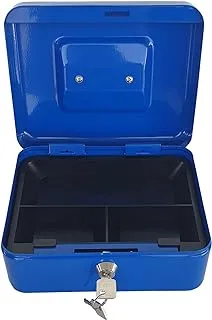 Maxi Medium Cash Box (8 Inch 200x160x90mm) Steel Register with Tray and Lock Durable Portable Money Box Safe for Bills Jewelry Receipts Coins Blue