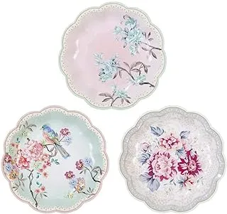 Talking Tables Truly Romantic Small Floral Paper Plates for Birthday, Wedding, Tea Party and Party Celebrations, Vintage Chic, 18cm (12 Pack in 3 Designs)