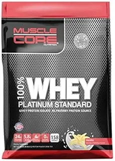 Muscle Core Platinum Standard I 100% مسحوق بروتين مصل اللبن I 24 جرام بروتين، 5.8 جرام BCAA، 4 جرام جلوتامين وحمض الجلوتاميك I منخفض الكربوهيدرات والسكر I نكهة الفانيليا I 10 رطل (158 حصة)