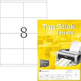 ملصقات TopStick ذاتية اللصق متعددة الأغراض، 8 ملصقات لكل ورقة A4، 800 ملصق لطابعات الليزر وطابعات الحبر، كبيرة، 105 × 70 مم (8770)