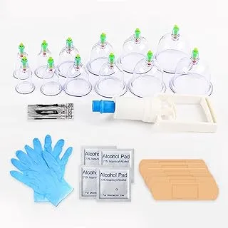 PESCADOR 12pcs Hijama/Cupping Therapy Set - Silicone, Plastic, and Glass Cups for Ventosa, Vacuum Massage Kit for Face and Body (12 COUNT, CLEAR)