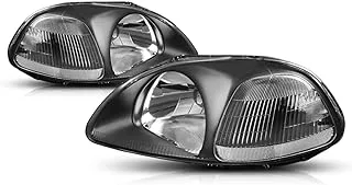 PM PERFORMOTOR PMHL-HCIV-9698-OH-BC Black Housing Clear Corner Headlights Replacement [Compatible with 96-98 Honda Civic]