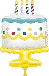 Unique 54985 Giant Birthday Cake Shaped Foil Balloon Balloon-64 cm, Multicolour