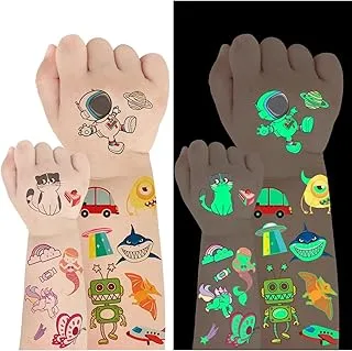 Montchi Tattoos for Kids 30 Sheets Glow in the Dark Tattoos, Temporary Tattoos for Kids Party Bags, Kids Tattoos for Girls Boys, Waterproof Stick on Tattoos Kids, Party Bag Fillers for Kids