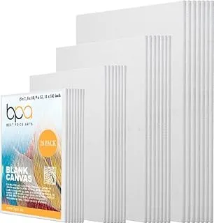 BPA® 28 white Cotton Boards Pre-primed Painting Canvas Panels, Multi-Pack, 5 x 7, 8 x 10, 9 x 12, and 11 x 14,