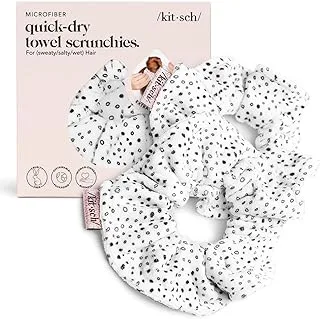 Kitsch Ultra Soft Microfiber Hair Towel Scrunchies for Frizz Free, Heatless Hair Drying, Towel Scrunchies, Large Thick Hair Ponytail Holder, Hair Microfiber Towel Scrunchies 2 Pack (Micro Dot)