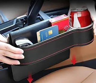 REKOBON Car Seat Gap Filler, 1 Pack Multifunctional Car Seat Organizer with Cup Holder, Car Console Side Organizer for Cellphones, Wallets, Keys, Coin, Cards, Sunglasses, Passenger Side - Black