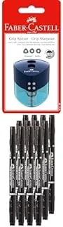 Faber-Castell Sharpener Double Hole Assorted + Double Sided Permanent Marker Box Of 12Pc Black Twin