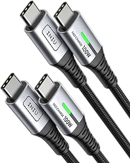 كابل USB C إلى USB C، INIU 100W 2-Pack [6.6ft+6.6ft] شحن سريع PD 5A QC4.0 شاحن USB C، سلك بيانات من النوع C المضفر من النايلون لهاتف Samsung S21 S20+ Note 10 iPad Pro MacBook Pro Google Pixel LG Tablet