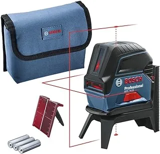 Bosch Professional Cross Line Laser GCL 2-15 (ليزر أحمر، داخلي، مع نقاط راسيا، نطاق العمل: 15 م، 3 بطاريات AA، حامل دوار RM 1، لوحة هدف ليزر، حقيبة واقية)