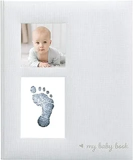 Kate & Milo Babybook and Ink Pad, Gender-Neutral Baby Keepsake, Baby's First Year Milestone Moments, Gray