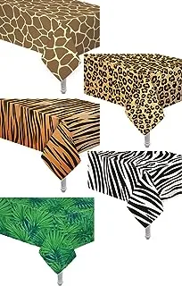 Oojami 5 Pack Animal Safari Theme Zoo Print Table Cover/Animal Theme Tablecloth Party Supplies/Ideal for Birthday Parties, Animal Theme Party, Baby Showers, Zoo Jungle Safari Themed Party