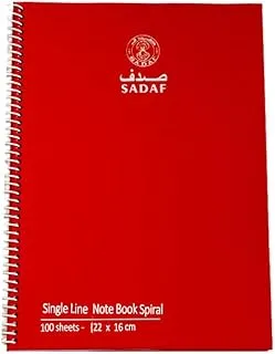 Sadaf 100 Sheets Single Line Hard Cover A5 Spiral Notebook, 22 x 16 Size, Red