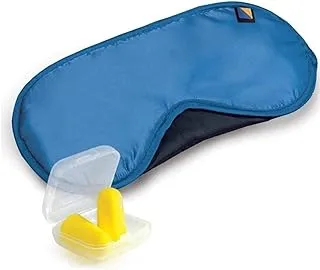 Travel Blue Comfort Set, Classic Comfortable Eye Mask & Reusable Foam Ear Plugs, One Size, Blue & Yellow, Blue, One size, Bag Organiser