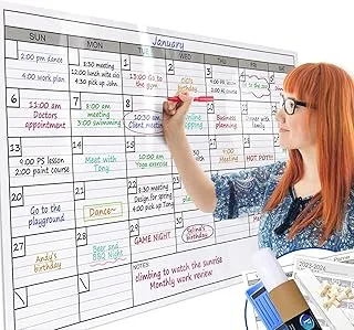 Dry Erase Monthly Laminated Jumbo Whiteboard Calendar, Erasable Family Schedule Planner 25