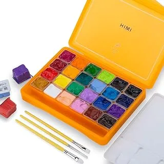 HIMI Gouache Paint Set, 24 Colors x 30ml Unique Jelly Cup Design with 3 Paint Brushes in a Carrying Case Perfect for Artists, Students, Gouache Opaque Watercolor Painting (Yellow)