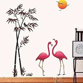 BPA® Decals Design 'Flamingos and Bamboo at Sunset' Wall Sticker (PVC Vinyl, 90 cm x 60 cm, Multicolour)