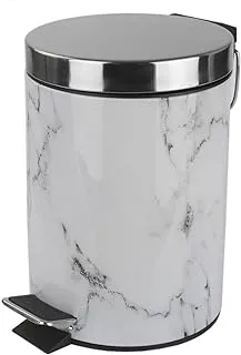 3 Liter Step Waste Bin By Home Basics (White) | Marble Design Small Trash Can | Small Bathroom Trash Can | For Bedroom, Bathroom, and Office