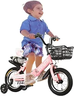 COOLBABY Kids Bike With Hand Brake And Basket For Ages 3-9 Years Girls, 12 14 16 18 Inch Princess Bikes Bicycles With Training Wheels And Fenders, Children Bicycle