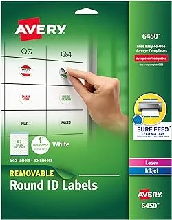 ملصقات دائرية قابلة للإزالة متعددة الاستخدامات من Avery مع تقنية Sure Feed، 1 بوصة، 5 عبوات (6450)