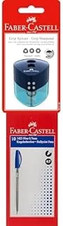 Faber-Castell Sharpener Double Hole Assorted + ballpen blue 1mm box of 10