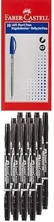 Faber castell ballpen blue box of 10 + Double Sided Permanent Marker Box Of 12Pc Black