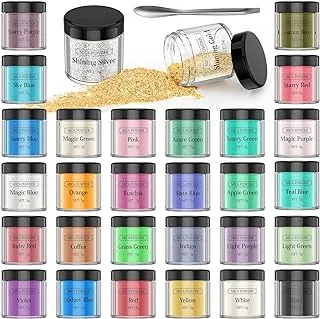 Mica Powder for Epoxy Resin - 30 Colors Pigment Powder Resin Dye, Natural Cosmetic Grade Glitter Colorant Pearlescent Powder for Paint, Soap Making, Nail Polish, Candle Making, Bath Bombs, Slime, 5g