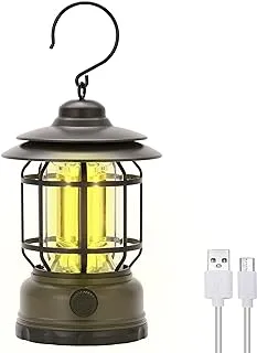 Camping Lanterns Rechargeable, Portable Electric LED Camping Lights Outdoor Hanging Tent Light Vintage Tabletop Lantern Decor Stepless Dimming Waterproof for Camping, Power Outages, Indoor (Green)