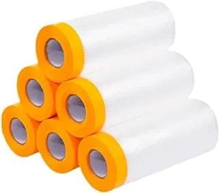 6 Rolls Plastic Drop Cloth Plastic Sheeting with Masking Tape,Waterproof Protective Masking Film,Prevent Dust Paint for Car,Furniture,Carpet,Floor (110 cm x 20m)