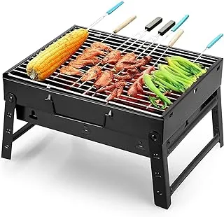 GO2CAMPS Portable Charcoal BBQ Grill (45X29 cm) | Tabletop Charcoal Barbeque Grill Foldable Steel Barbecue Charcoal Stove with Grid for Camping,Hiking,Picnics,Gardens,Events,Outdoor Cooking