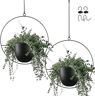 ABETREE 2 Pcs Hanging Planters for Indoor and Outdoor Plants with Hooks and Chains Metal Modern Wall and Ceiling Planter Minimalist Flower Pot Hold Planters Hanger for Home Decor,Black