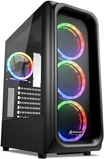 حافظة كمبيوتر شاركون TK5M RGB ATX، زجاج مقسى، متوافق مع Mini-ITX، Micro-ATX، ATX، 7 فتحات توسيع، مروحة RGB LED قابلة للتحكم 120 مم - أسود