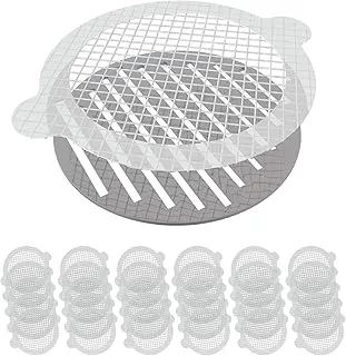 McMola Disposable Shower Drain Hair Catcher 30 Pack White Fibrous Flat Shower Drain Floor Covers Mesh Stickers for Bathing Kitchen Room Drain Sticker Drain Cover