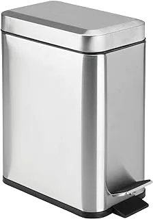 mDesign Small Modern 1.3 Gallon Rectangle Metal Lidded Step Trash Can, Compact Garbage Bin With Removable Liner Bucket And Handle For Bathroom, Kitchen, Craft Room, Office, Garage - Brushed