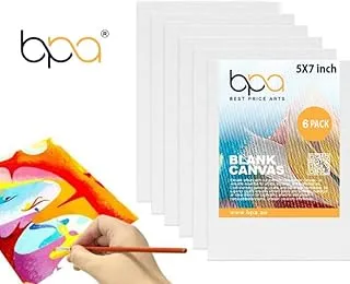 BPA® 5x7 inch Stretched Canvas for Painting, Pack of 6, Primed, 100% Cotton 5/8 Profile Value Bulk Acrylics, Oils Painting