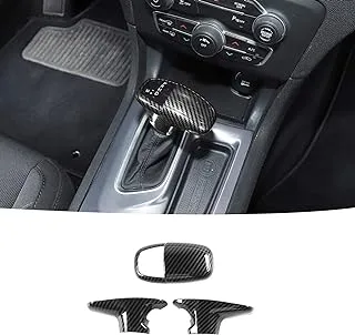 JeCar Carbon Fiber Gear Shift Knob Cover Handle Sticker Trim for 2015-2019 Dodge Challenger Charger, 2018-2020 Durango Accessories (3PCs)