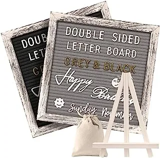 Tukuos Rustic Felt Letter Board, 752 Black & Gold & White Letters, Months & Days Cursive Words with 10x10 Inch Weathered Antique Frame, Large & Medium Letters,Double Sided