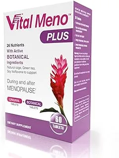 Vital Healthcare Vital Meno Plus | With Active Botanical Ingredients | 29 Ingredients | Natural Saga, Green Tea, Soy Isoflavone | To Support During & After Menopause | 60 Tablets