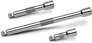 Powerbuilt 3 Piece 1/2 Inch Drive Socket Extension Bar Set with Wobble Tip, Includes 3 Inch, 5 Inch, 10 Inch Long -640856, Silver