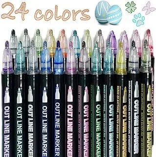 Mumoo Bear Glitter Pens Outline Pens, 12 Colours Double Line Outline Metallic Marker Pens for Kids Teenages, Colouring Pens DIY Painting Doodle Pen Christmas Stocking Fillers Eve Box Fillers Gift