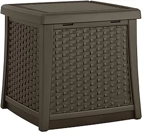 Suncast 13 Gallon Resin Outdoor Patio End Table Storage Box, Java