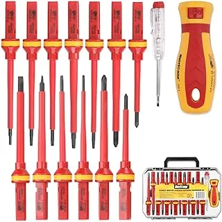 HURRICANE Upgrade 1000V Insulated Electrician Screwdriver Set, All-in-One Premium Professional 15-Pieces CR-V Magnetic Square Phillips Slotted Pozi Torx Screwdriver