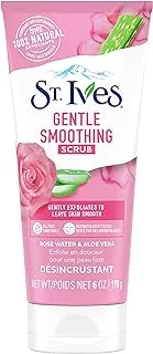 St. Ives Gentle Smoothing Face Scrub Our Gentlest Scrub Yet Rose Water and Aloe Vera Made with 100 percent Natural Exfoliants, Paraben Free, Oil-Free, Dermatologist Tested 6 oz