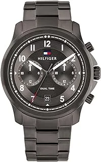 Tommy Hilfiger MEN'S GUNMETAL DIAL IONIC PLATED GREY STEEL BRACELET WATCH - 1710628