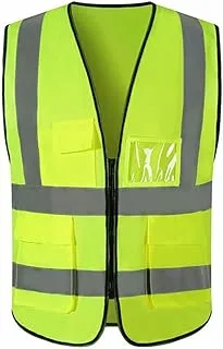 ECVV Reflective Safety Vest Bright Neon Color with 2 Inch Reflective Strips and Pocket -Zipper Front Medium Free Size